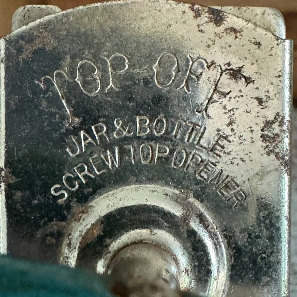 Vintage Edlund Co Top-Off Jar Bottle Screw Top Opener Teal Wood Handle Vermont
